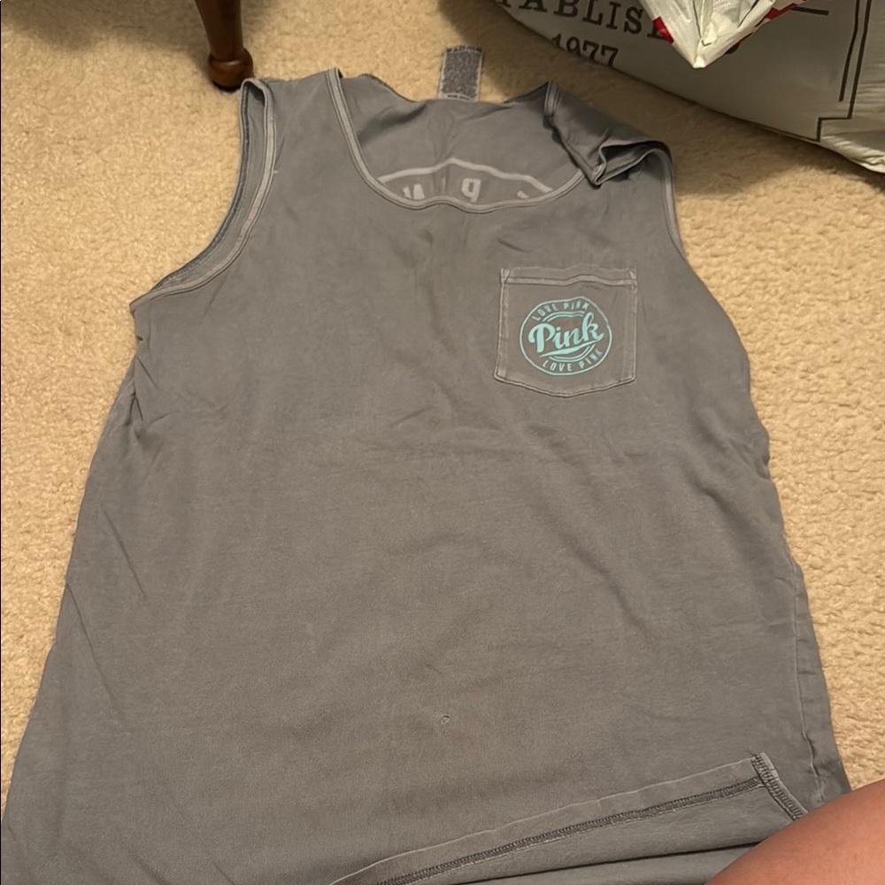 Gray Tank Top with Pink Logo